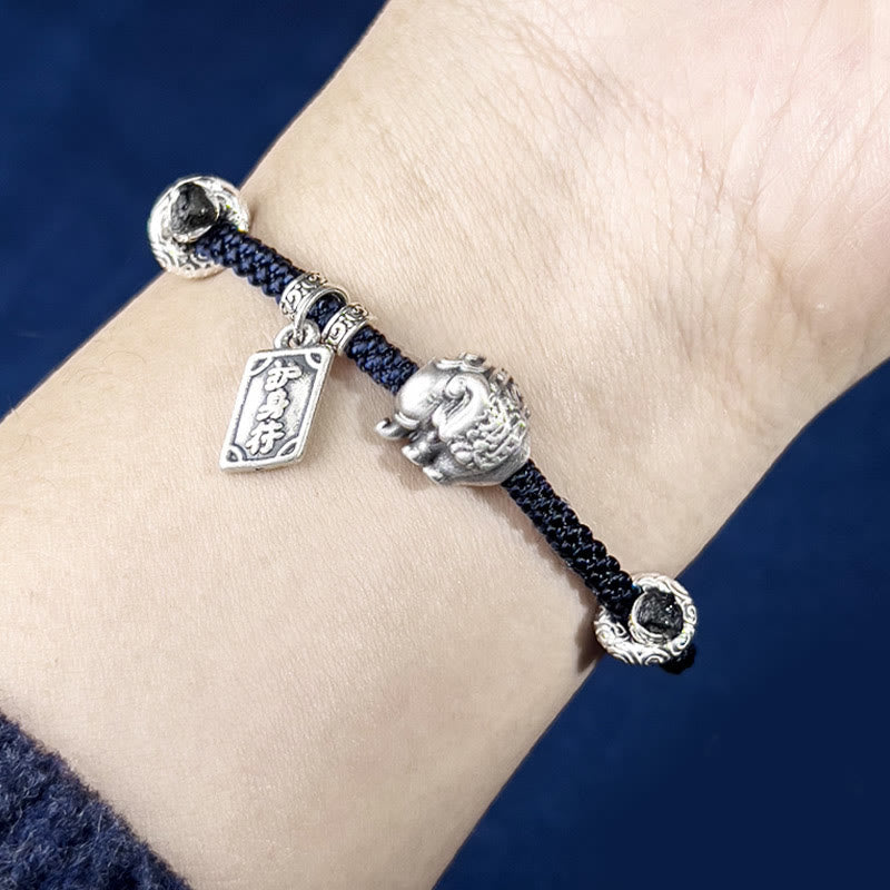 Buddha Stones925スターリングシルバー 象の安全と健康のお守り チャーム強さブレスレット