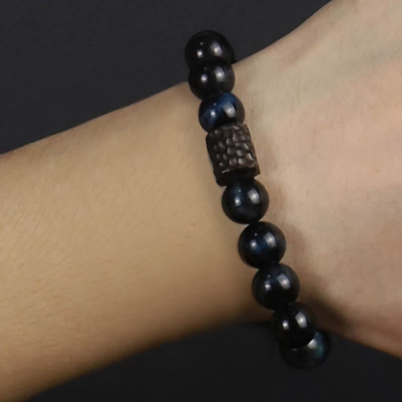 Buddha Stonesタイガーアイ 黒檀 木製ビーズ 落ち着いたブレスレット