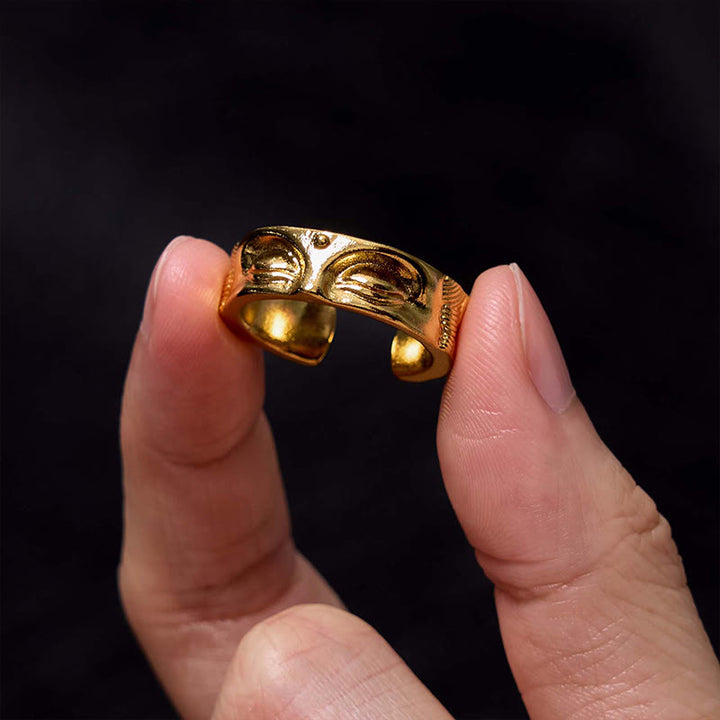 Buddha Stones黄金の瞑想仏陀の静寂銅製調節可能リング