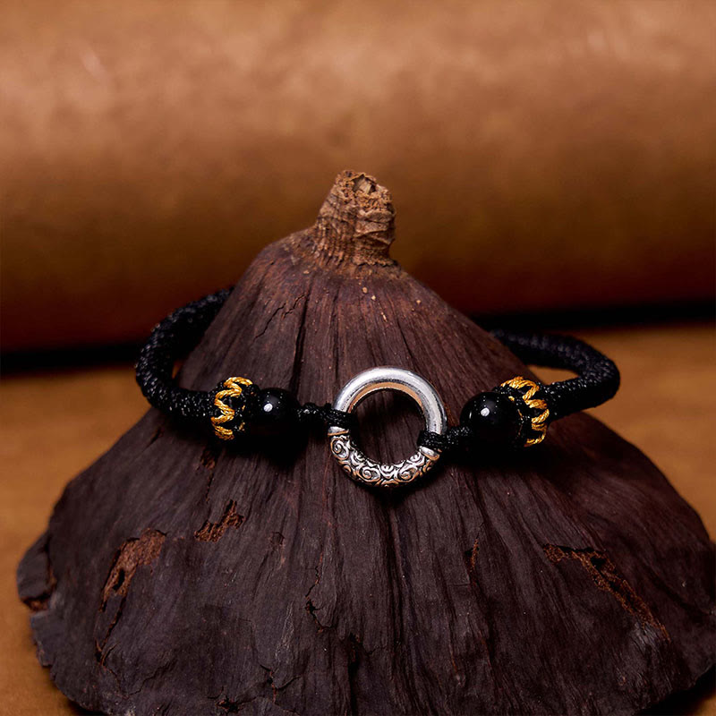 Buddha Stones 925スターリングシルバー×メッキ銅 ピースバックル留め具 保護編み紐 ブレスレット パワーストーン ブレスレット