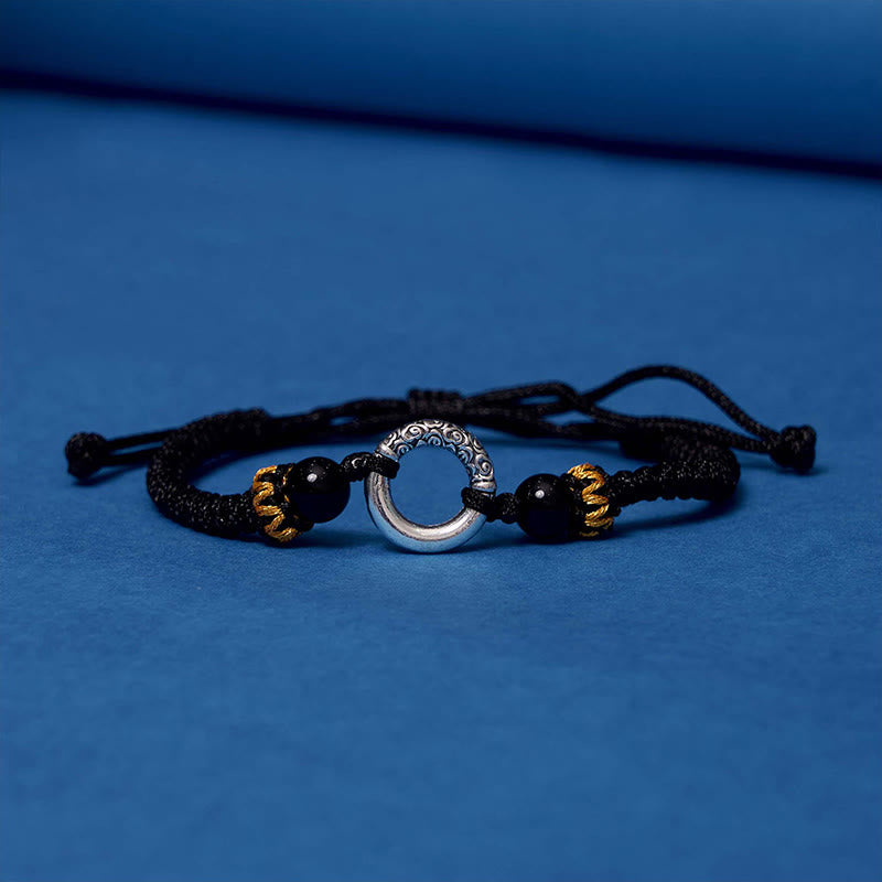 Buddha Stones 925スターリングシルバー×メッキ銅 ピースバックル留め具 保護編み紐 ブレスレット パワーストーン ブレスレット