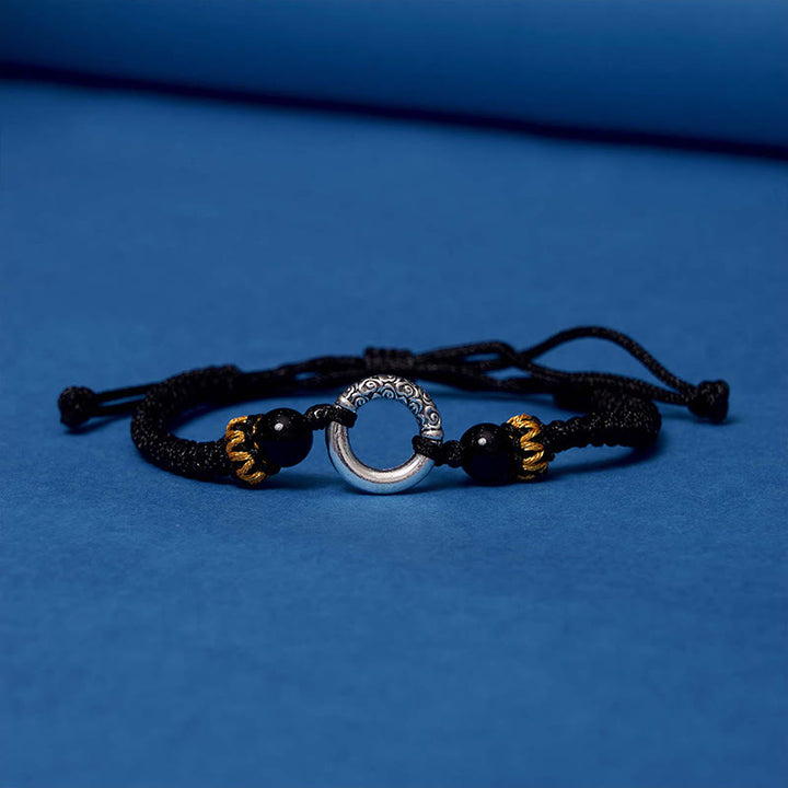 Buddha Stones 925スターリングシルバー×メッキ銅 ピースバックル留め具 保護編み紐 ブレスレット パワーストーン ブレスレット