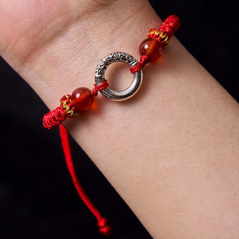 Buddha Stones 925スターリングシルバー×メッキ銅 ピースバックル留め具 保護編み紐 ブレスレット パワーストーン ブレスレット
