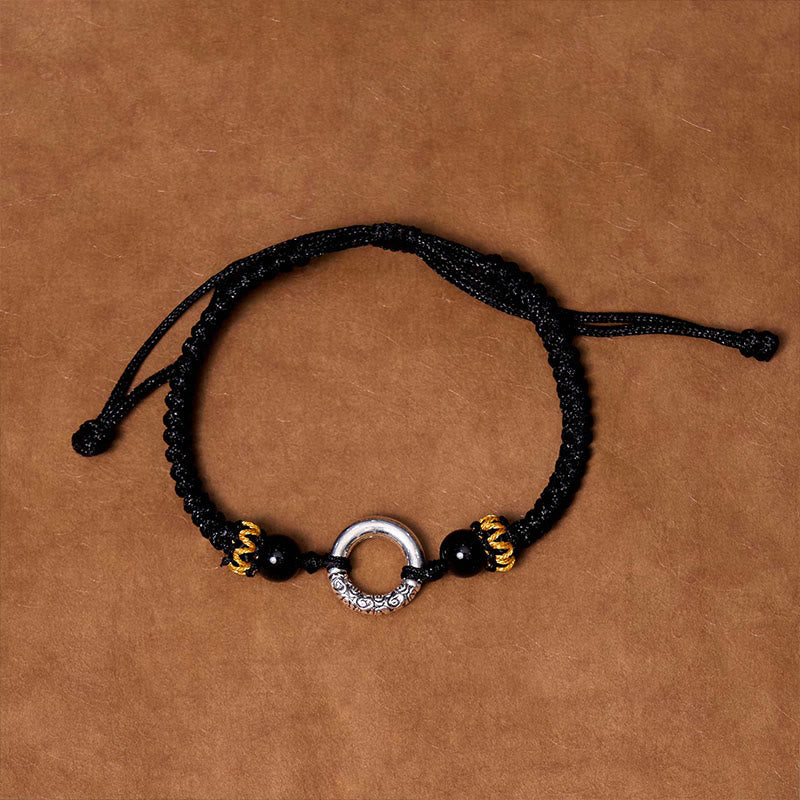 Buddha Stones 925スターリングシルバー×メッキ銅 ピースバックル留め具 保護編み紐 ブレスレット パワーストーン ブレスレット