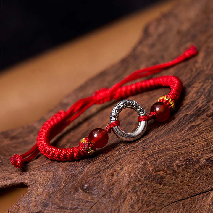 Buddha Stones 925スターリングシルバー×メッキ銅 ピースバックル留め具 保護編み紐 ブレスレット パワーストーン ブレスレット