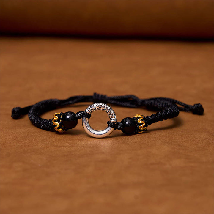 Buddha Stones 925スターリングシルバー×メッキ銅 ピースバックル留め具 保護編み紐 ブレスレット パワーストーン ブレスレット
