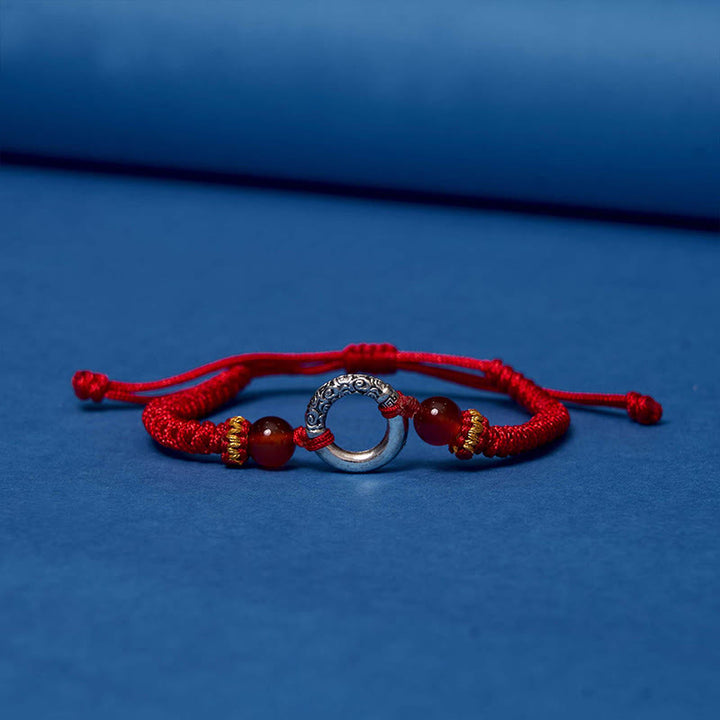 Buddha Stones 925スターリングシルバー×メッキ銅 ピースバックル留め具 保護編み紐 ブレスレット パワーストーン ブレスレット