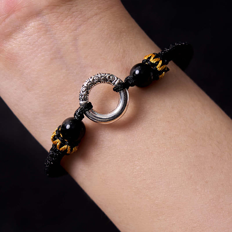 Buddha Stones 925スターリングシルバー×メッキ銅 ピースバックル留め具 保護編み紐 ブレスレット パワーストーン ブレスレット