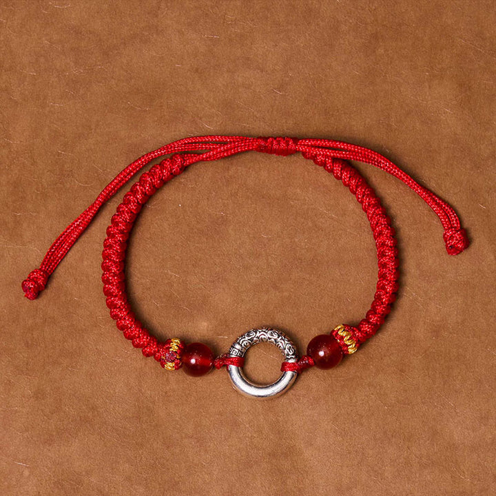Buddha Stones 925スターリングシルバー×メッキ銅 ピースバックル留め具 保護編み紐 ブレスレット パワーストーン ブレスレット