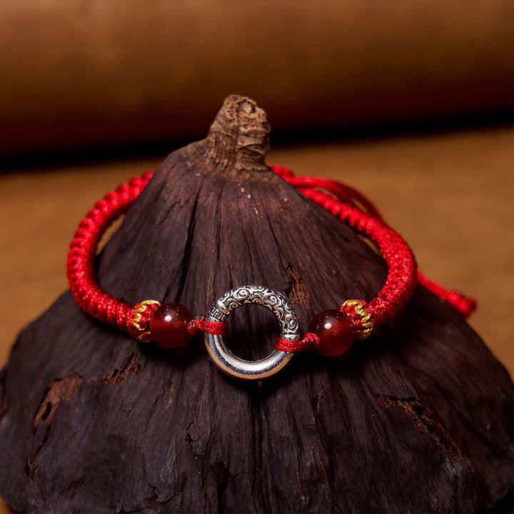Buddha Stones 925スターリングシルバー×メッキ銅 ピースバックル留め具 保護編み紐 ブレスレット パワーストーン ブレスレット