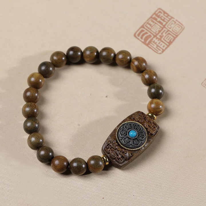 Buddha Stones小葉紫檀白檀六つの真実の言葉平和ブレスレット