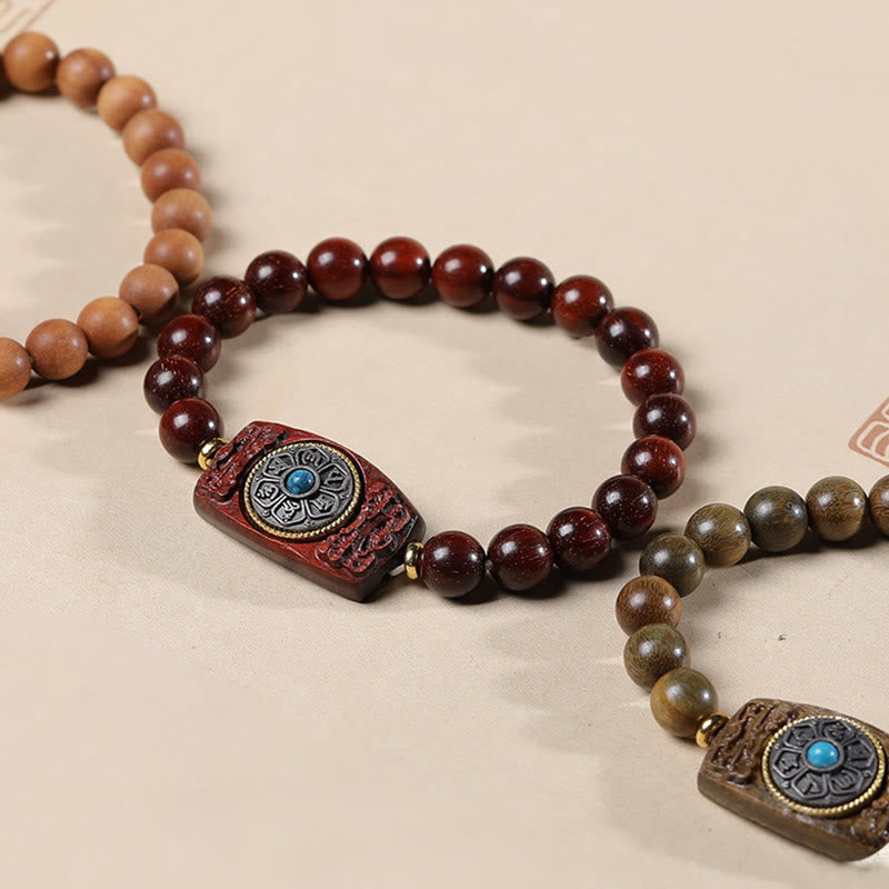 Buddha Stones小葉紫檀白檀六つの真実の言葉平和ブレスレット
