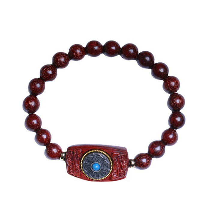 Buddha Stones小葉紫檀白檀六つの真実の言葉平和ブレスレット