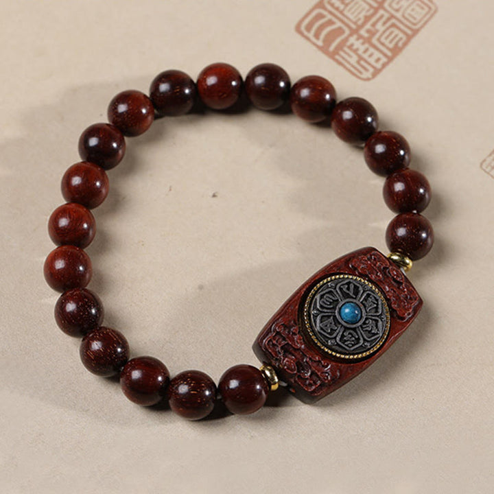 Buddha Stones小葉紫檀白檀六つの真実の言葉平和ブレスレット