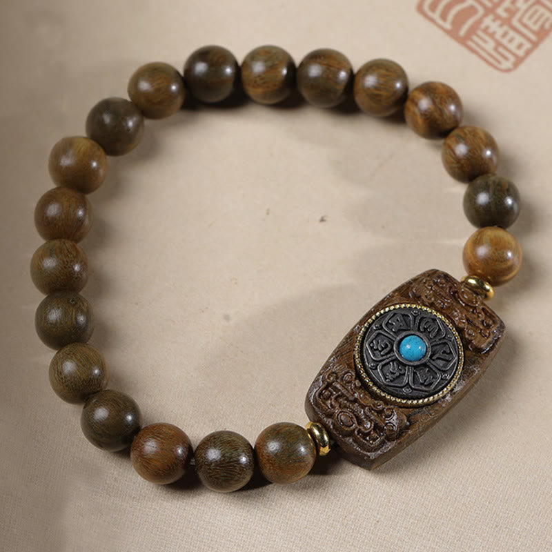 Buddha Stones小葉紫檀白檀六つの真実の言葉平和ブレスレット