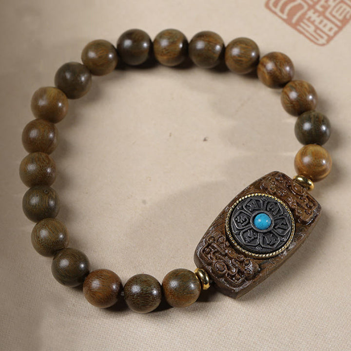 Buddha Stones小葉紫檀白檀六つの真実の言葉平和ブレスレット