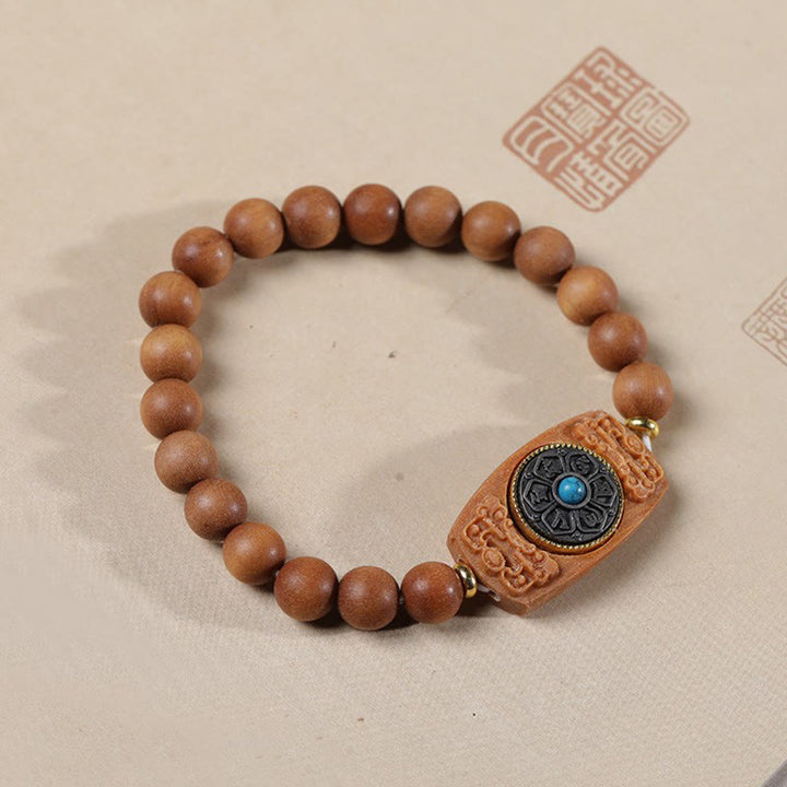 Buddha Stones小葉紫檀白檀六つの真実の言葉平和ブレスレット