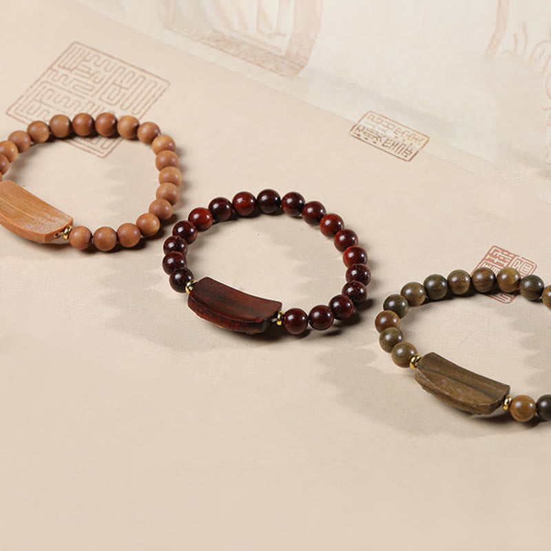 Buddha Stones小葉紫檀白檀六つの真実の言葉平和ブレスレット
