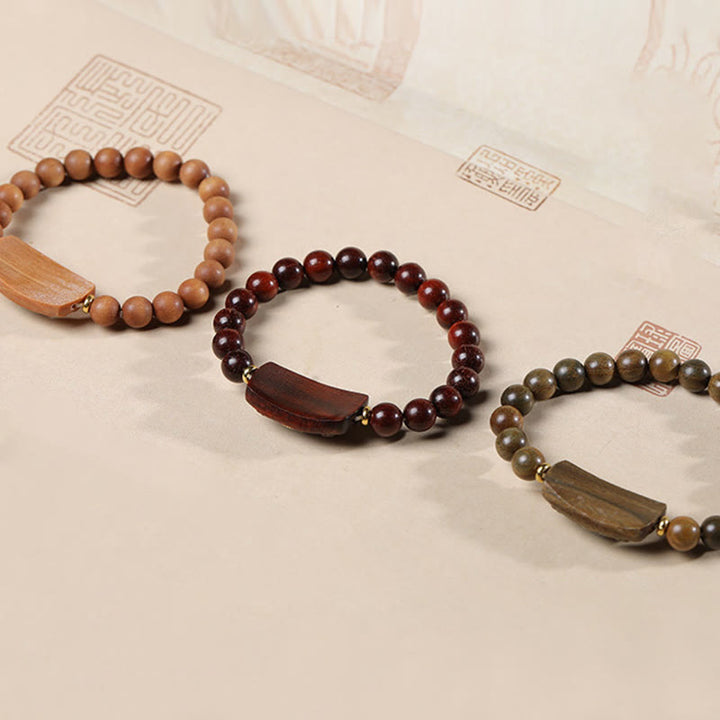 Buddha Stones小葉紫檀白檀六つの真実の言葉平和ブレスレット