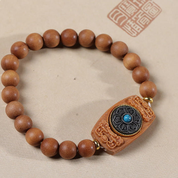 Buddha Stones小葉紫檀白檀六つの真実の言葉平和ブレスレット