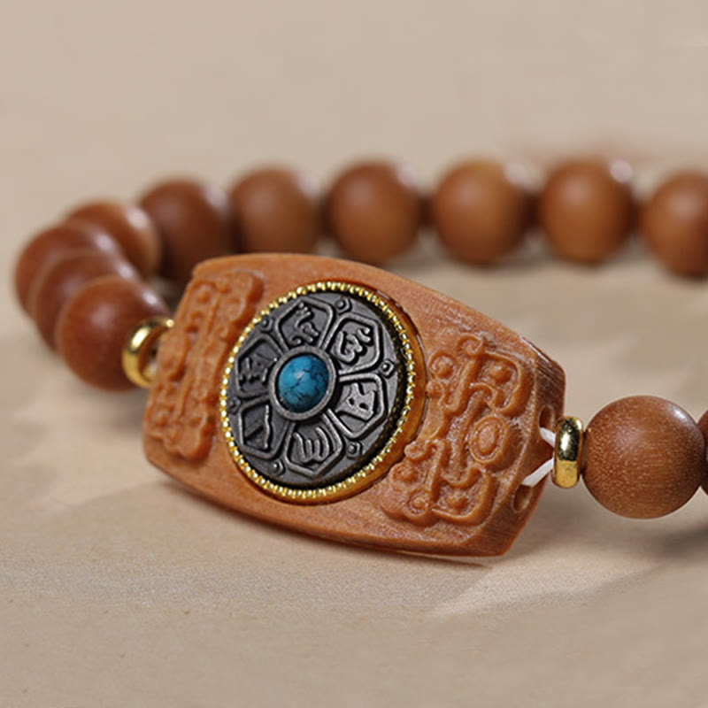 Buddha Stones小葉紫檀白檀六つの真実の言葉平和ブレスレット