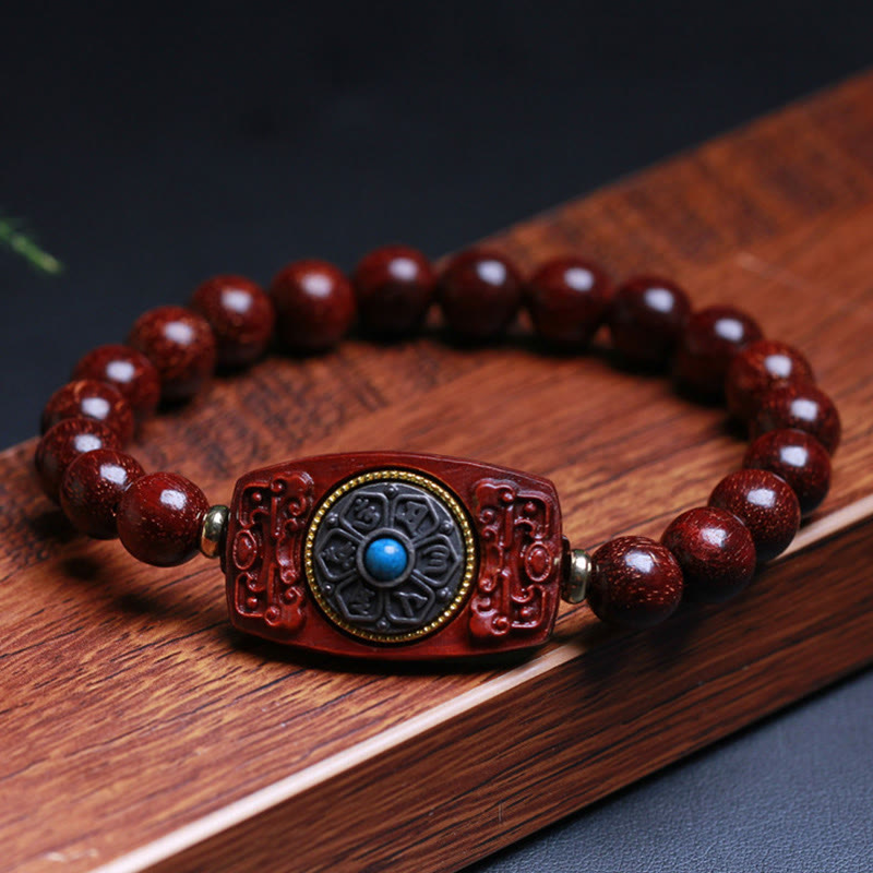 Buddha Stones小葉紫檀白檀六つの真実の言葉平和ブレスレット