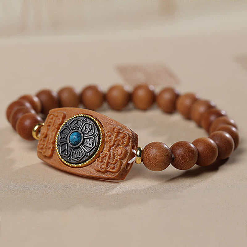 Buddha Stones小葉紫檀白檀六つの真実の言葉平和ブレスレット
