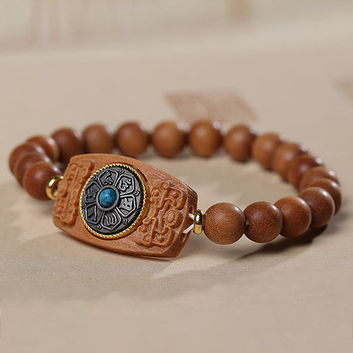 Buddha Stones小葉紫檀白檀六つの真実の言葉平和ブレスレット
