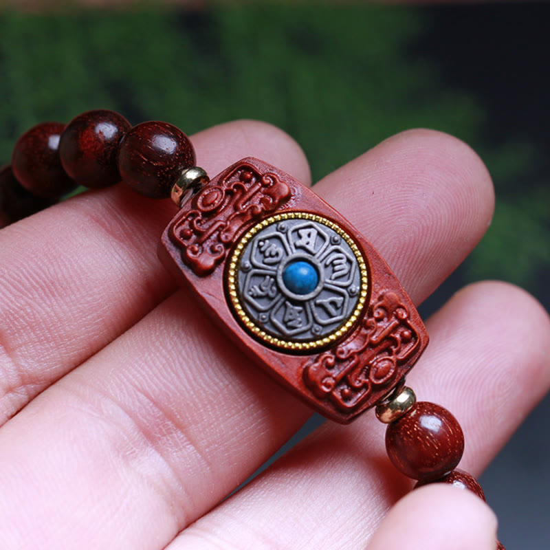 Buddha Stones小葉紫檀白檀六つの真実の言葉平和ブレスレット