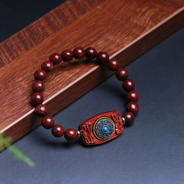 Buddha Stones小葉紫檀白檀六つの真実の言葉平和ブレスレット