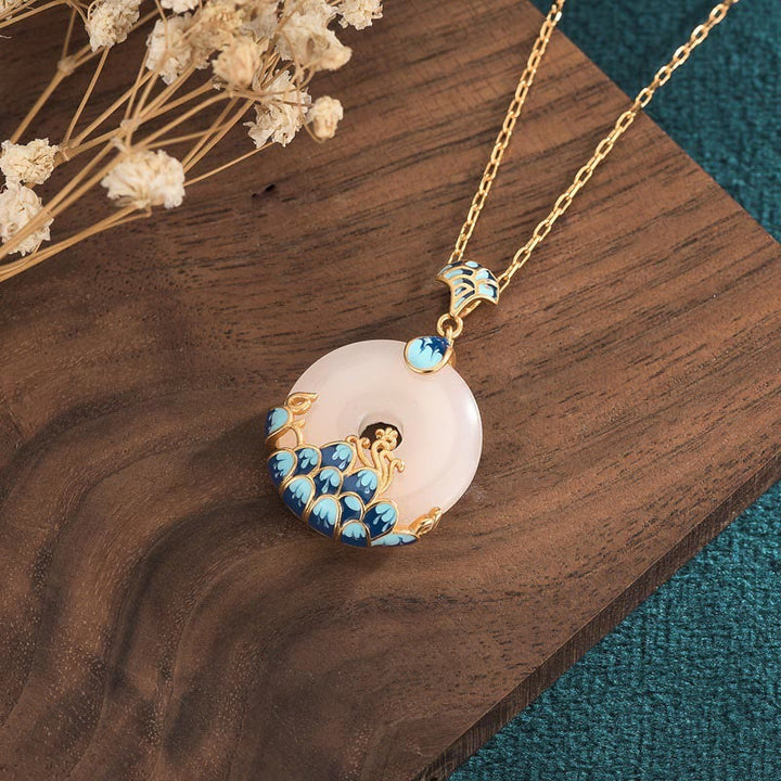 Buddha Stones白翡翠 平和バックル 山と海 幸運のネックレスペンダント
