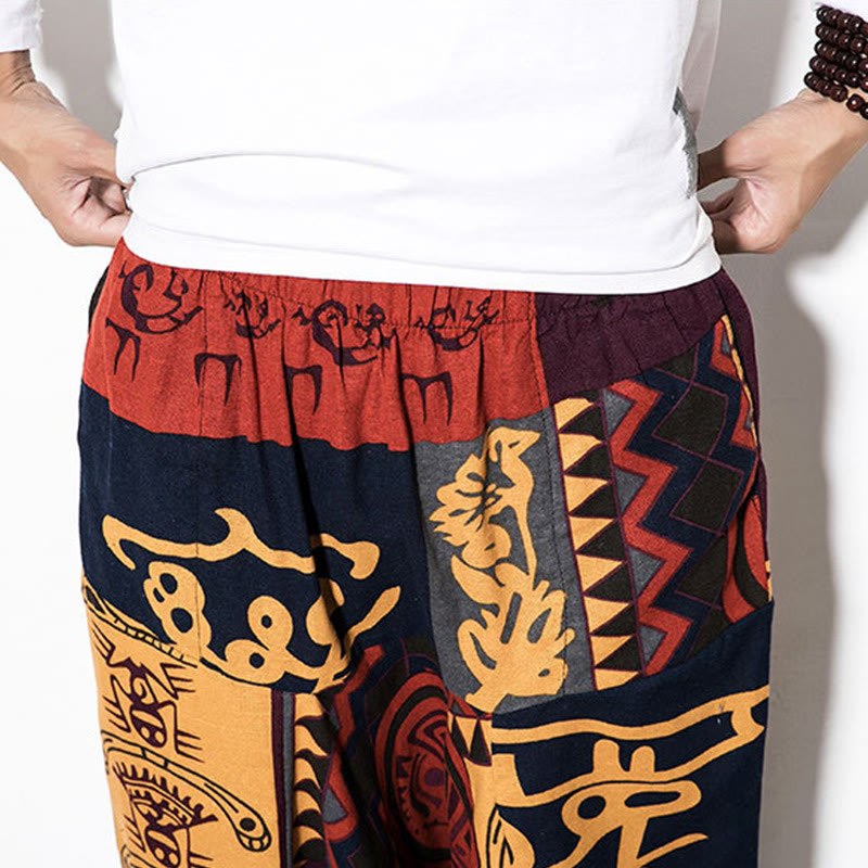Buddha Stonesレッドブラウン グラフィティ バードプリント メンズ ハーレムパンツ ポケット付き - image 5