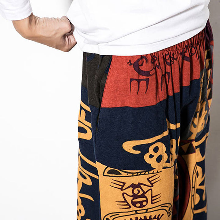 Buddha Stonesレッドブラウン グラフィティ バードプリント メンズ ハーレムパンツ ポケット付き - image 6