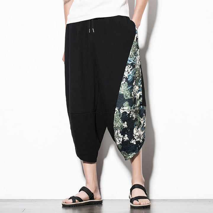 Buddha Stonesグリーンウェーブプリント コットン メンズ クロップド ハーレムパンツ ポケット付き - image 6