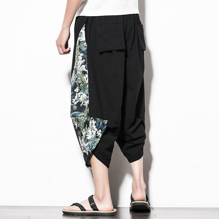 Buddha Stonesグリーンウェーブプリント コットン メンズ クロップド ハーレムパンツ ポケット付き - image 2