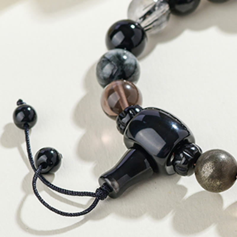Buddha Stones 黒曜石 水晶 開運 金運 知恵 魔除け パワーストーン ブレスレット