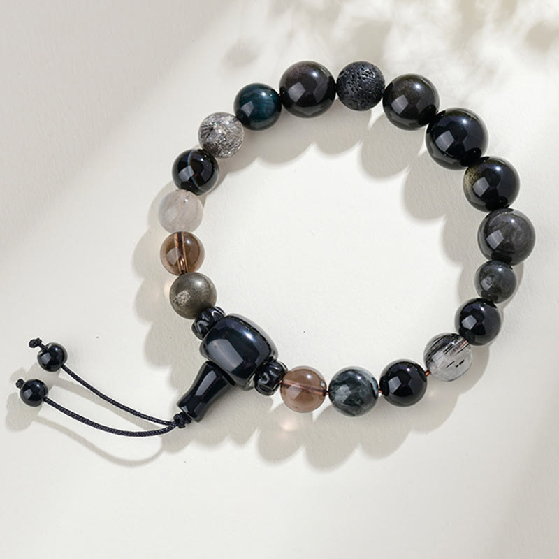 Buddha Stones 黒曜石 水晶 開運 金運 知恵 魔除け パワーストーン ブレスレット
