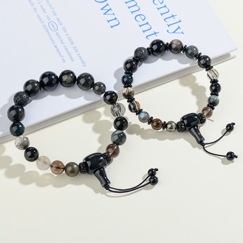 Buddha Stones 黒曜石 水晶 開運 金運 知恵 魔除け パワーストーン ブレスレット