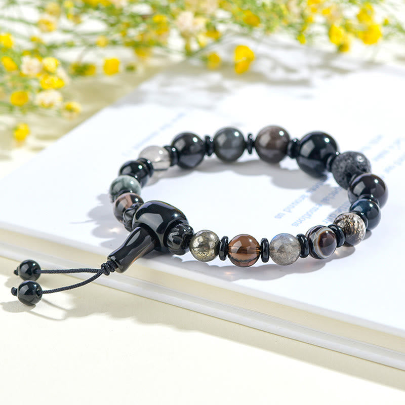 Buddha Stones 黒曜石 水晶 開運 金運 知恵 魔除け パワーストーン ブレスレット