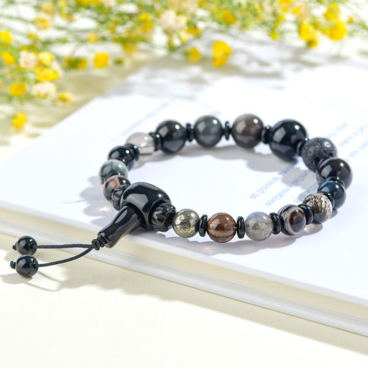Buddha Stones 黒曜石 水晶 開運 金運 知恵 魔除け パワーストーン ブレスレット
