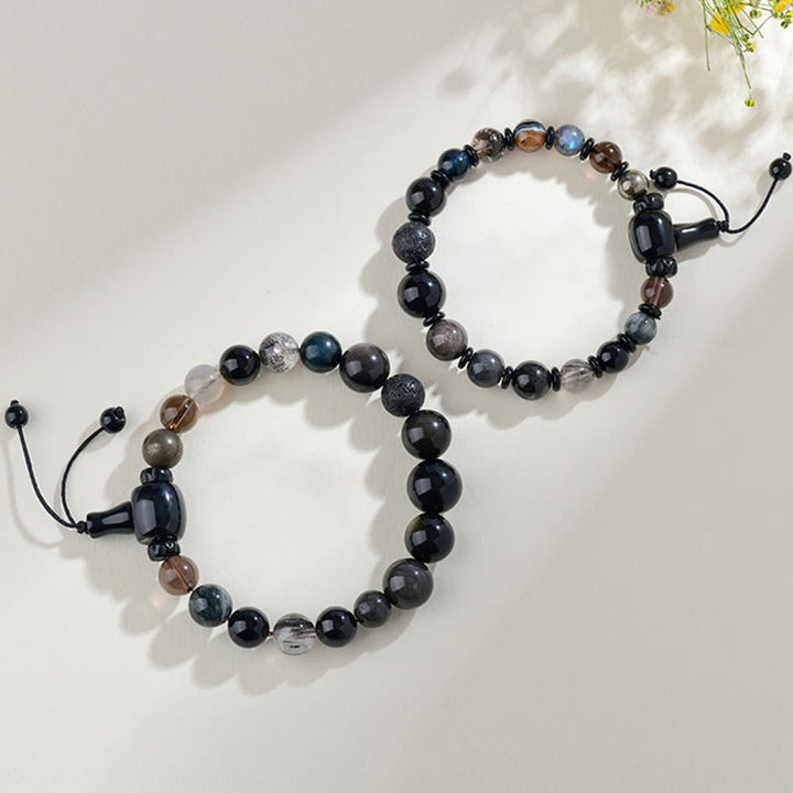 Buddha Stones 黒曜石 水晶 開運 金運 知恵 魔除け パワーストーン ブレスレット