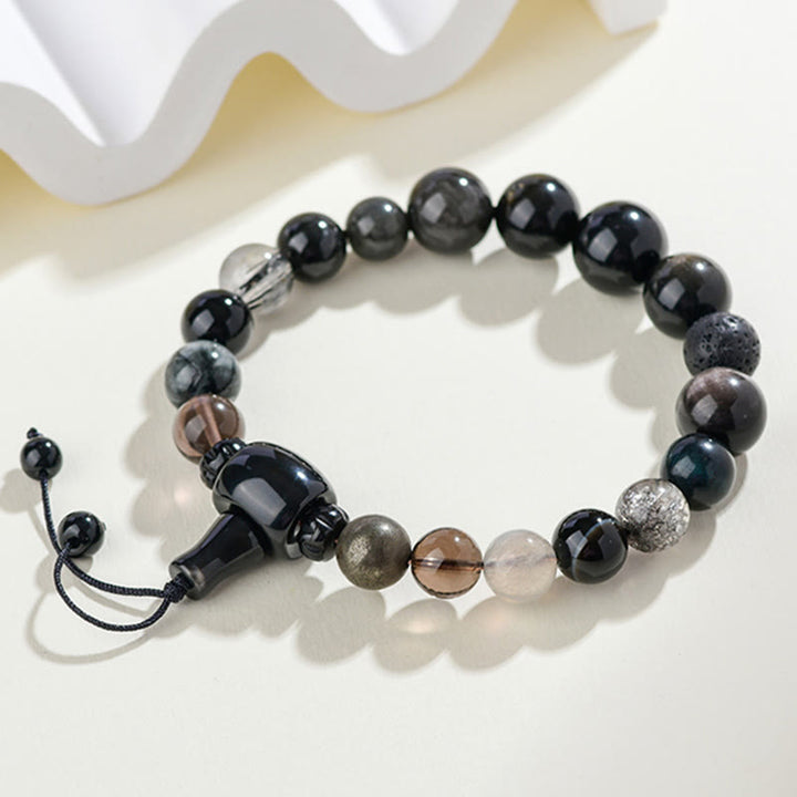Buddha Stones 黒曜石 水晶 開運 金運 知恵 魔除け パワーストーン ブレスレット