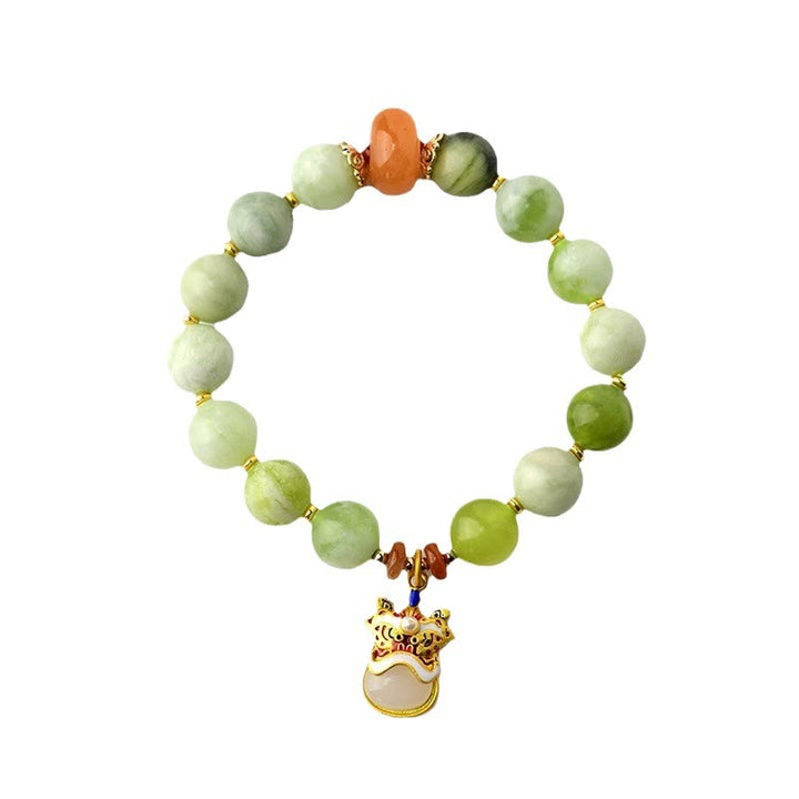 Buddha Stones天然翡翠ダンシングライオンチャーム繁栄幸運ブレスレット