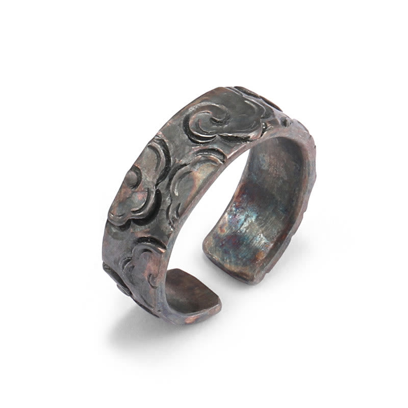 Buddha Stones999 スターリングシルバー 縁起の良い雲 調節可能な保護リング