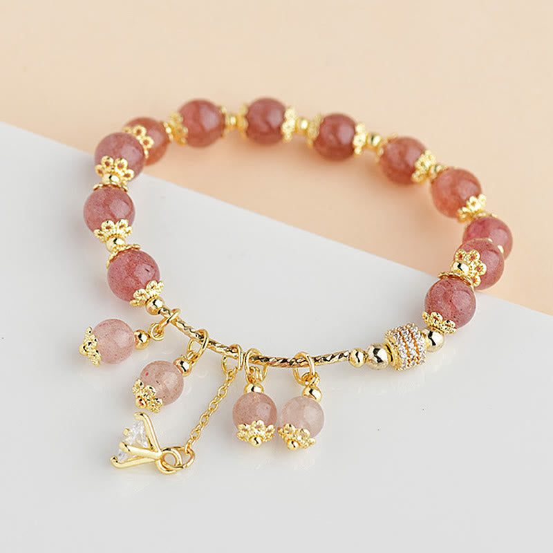 Buddha Stones天然ストロベリークォーツ クリスタル ジルコン ヒーリング ポジティブブレスレット