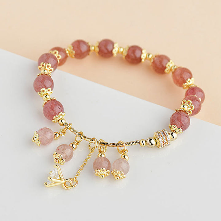 Buddha Stones天然ストロベリークォーツ クリスタル ジルコン ヒーリング ポジティブブレスレット