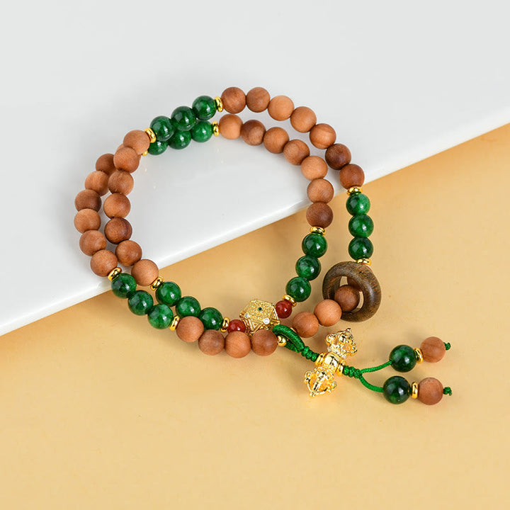 Buddha Stones白檀 木製ビーズ チベットドルジェ ヴァジュラ 二重ツイストデザイン 保護ヒーリングブレスレット