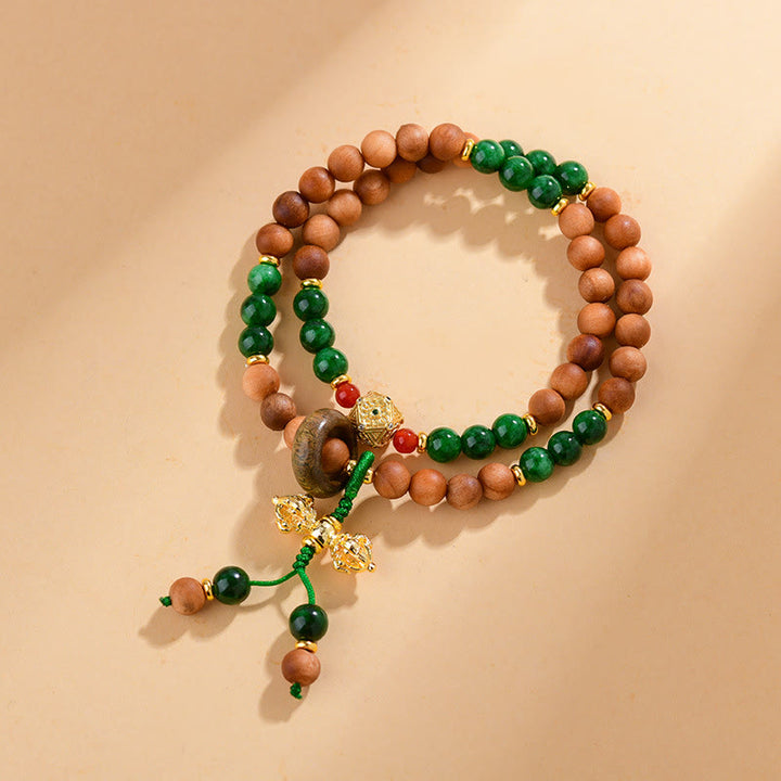 Buddha Stones白檀 木製ビーズ チベットドルジェ ヴァジュラ 二重ツイストデザイン 保護ヒーリングブレスレット