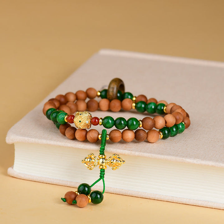 Buddha Stones白檀 木製ビーズ チベットドルジェ ヴァジュラ 二重ツイストデザイン 保護ヒーリングブレスレット