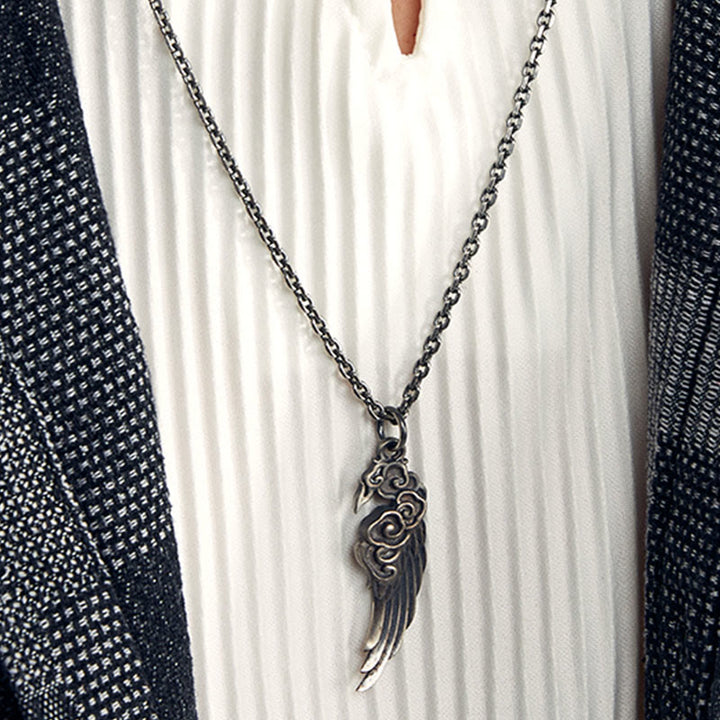 Buddha Stones925スターリングシルバー 縁起の良い雲の翼 コットンロープ 鹿革ロープネックレスペンダント - image 6